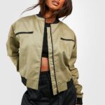 female-khaki-woven-zip-detail-bomber-jacket